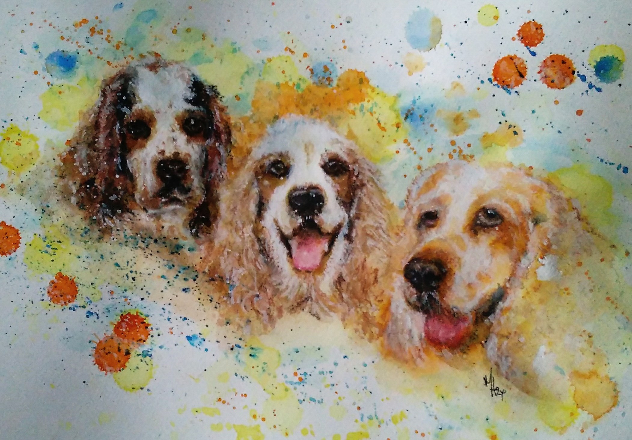 Abstract painting of three dogs